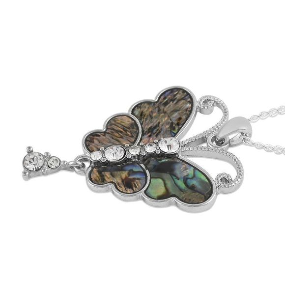 Abalone Shell and Austrian Crystal Butterfly Pendant Necklace 18 Inches - Picture 3 of 5